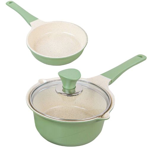 Sauce Pot Non-Stick Stone Frypan Induction IH Frying Pan 16cm w/ Lid Set - Olive