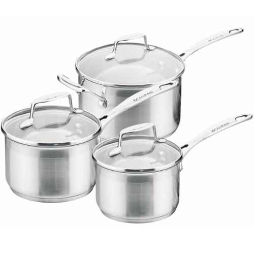 Scanpan Impact 3 Piece Saucepan Set with Tempered Glass Lid - Silver