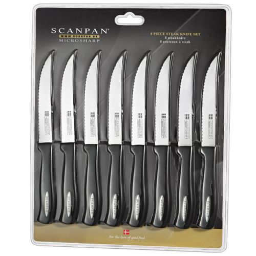 Scanpan Microsharp Stainless Steel Serrated Steak Knife 8 Piece Set - Black