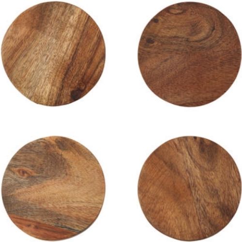Set Of 4 Round Wooden Coaster Solid Stylish Rustic Acacia Wood Thick Coasters