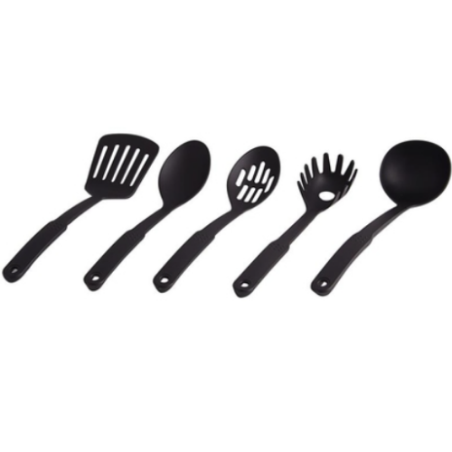 Set of 5 Kitchen Utensil Set Cookware with Hanging Hoop Kitchen Tools - Black