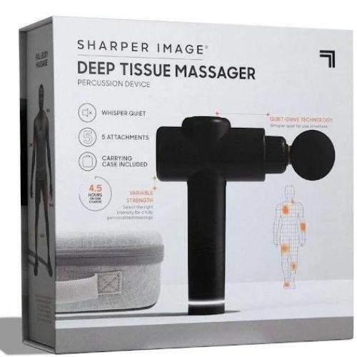 Sharper Image Powerboost Percussion Massager, Massage Gun with 5 Attachments