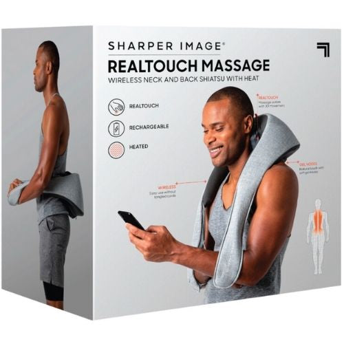 Sharper Image Realtouch Wireless Neck And Back Shiatsu Massager With Heat - Grey