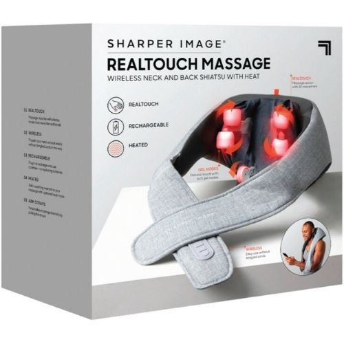 Sharper Image Realtouch Wireless Neck And Back Shiatsu Massager With Heat - Grey