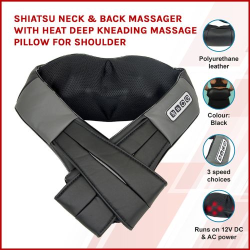 Shiatsu Shoulder Massager with Heat Deep Kneading Massage Pillow for Neck & Back