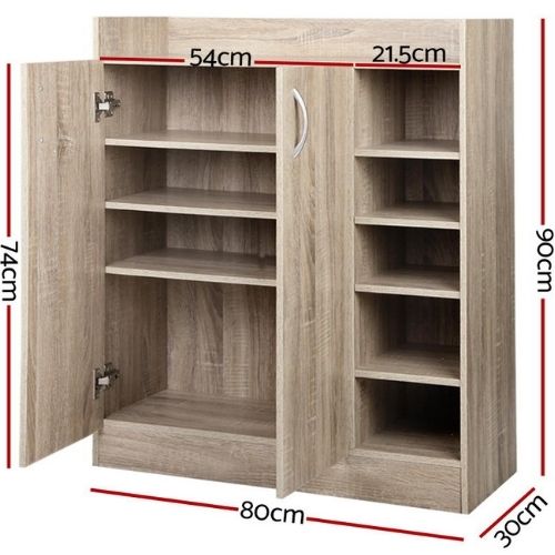 Shoe Cabinet Wood Storage Rack Shoes Organiser 2 Doors Shelf Cupboard Oak Artiss