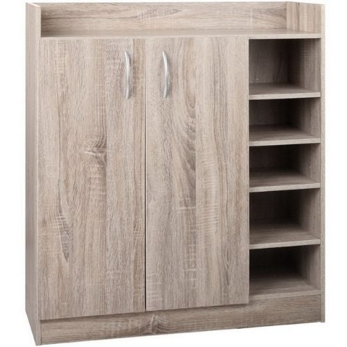 Shoe Cabinet Wood Storage Rack Shoes Organiser 2 Doors Shelf Cupboard Oak Artiss