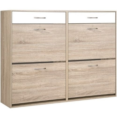 Shoe Cabinet Wood Storage Rack Shoes Organiser 2 Tier Adjustable Shelf Drawer