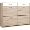 Shoe Cabinet Wood Storage Rack Shoes Organiser 2 Tier Adjustable Shelf Drawer