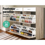 Shoe Cabinet Wood Storage Rack Shoes Organiser 2 Tier Adjustable Shelf Drawer