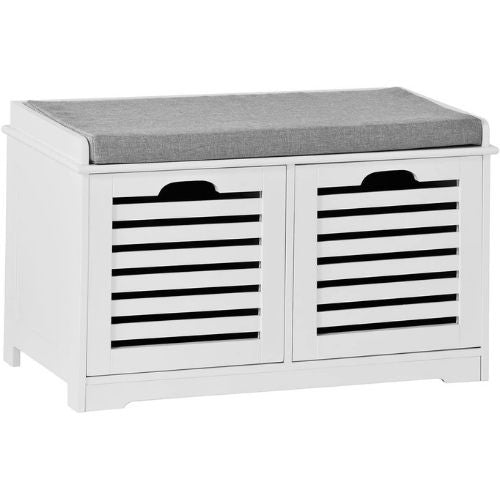 Shoe Rack Bench Padded Seat Hallway Storage Organiser With 2 Drawers - White