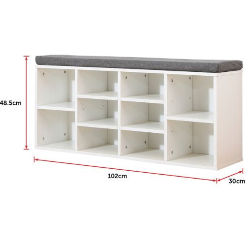 Shoe Rack Bench with Padded Seat Shoes Storage Organiser Wooden Shelf Cabinet