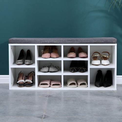 Shoe Rack Bench with Padded Seat Shoes Storage Organiser Wooden Shelf Cabinet