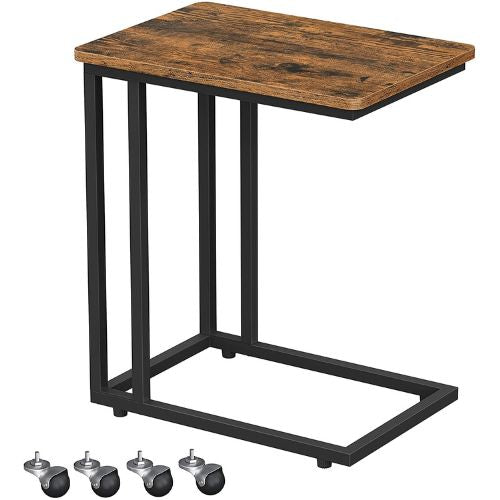 Side Table with Wheels & Steel Frame, Movable Portable Laptop Computer Stand