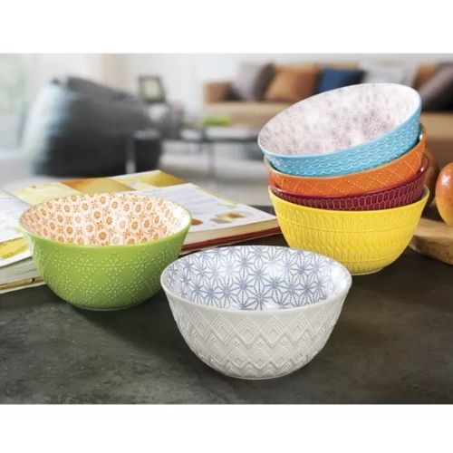 Signature Pad Print 6 Inch Bowls Stackable Round Stoneware Serving Bowl - 6 Pack