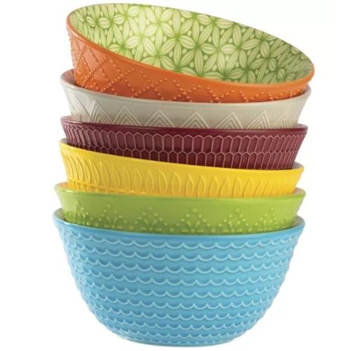 Signature Pad Print 6 Inch Bowls Stackable Round Stoneware Serving Bowl - 6 Pack
