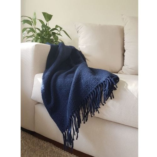 Soho Throw Blanket Soft Warm Wool Blend Lightweight Couch Bed Home Decor - Navy