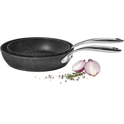 Starfrit The Rock Nonstick 24cm & 28cm Frying Pan Set w/ Stainless Steel Handle