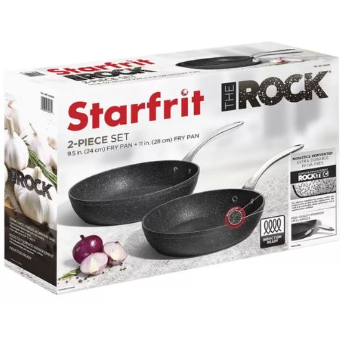 Starfrit The Rock Nonstick 24cm & 28cm Frying Pan Set w/ Stainless Steel Handle