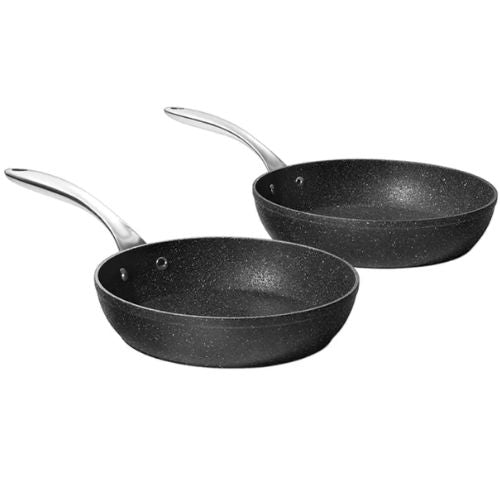 Starfrit The Rock Nonstick 24cm & 28cm Frying Pan Set w/ Stainless Steel Handle