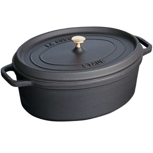 Staub Cocotte Casserole 31cm Black Oval Cast Iron Cooking Pot With Lid