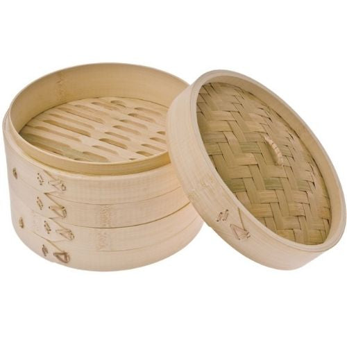 Steamer Bamboo Natural Round Basket Dumpling Vegetable 3 Piece Set Cookware 20cm