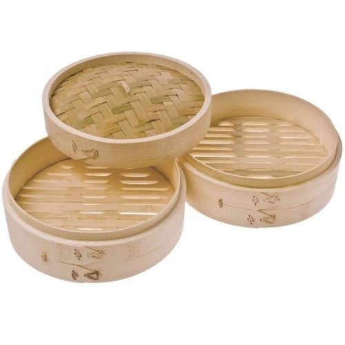 Steamer Bamboo Natural Round Basket Dumpling Vegetable 3 Piece Set Cookware 20cm