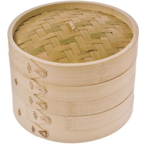 Steamer Bamboo Natural Round Basket Dumpling Vegetable 3 Piece Set Cookware 20cm