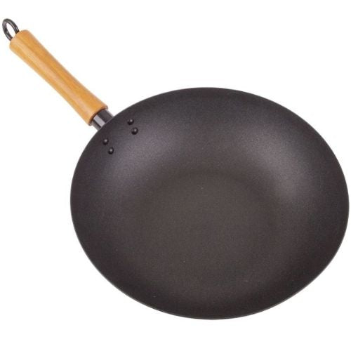 Stir Fry Pan Non-Stick Excalibur 30cm With Wooden Handle Chinese Wok Flat Bottom