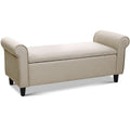 Storage Ottoman Blanket Box Linen Fabric Arm Foot Stool Couch Chest Large, Taupe