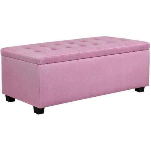 Storage Ottoman Blanket Box Linen Fabric Foot Stool Couch Bed Toy Chest - Pink