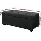 Storage Ottoman Couch Premium Faux Linen Large Blanket Box Toy Chest - Charcoal