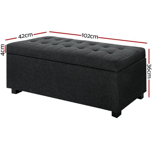 Storage Ottoman Couch Premium Faux Linen Large Blanket Box Toy Chest - Charcoal