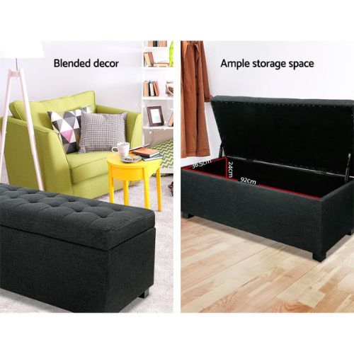Storage Ottoman Couch Premium Faux Linen Large Blanket Box Toy Chest - Charcoal
