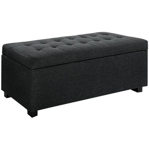 Storage Ottoman Couch Premium Faux Linen Large Blanket Box Toy Chest - Charcoal