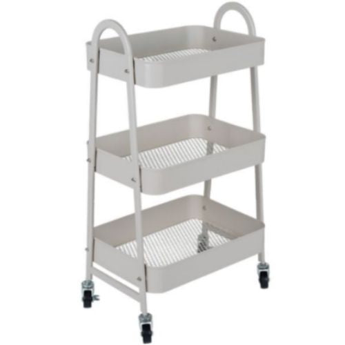 Storage Trolley Rack Organizer Shelf, 3 Tier Rolling Cart Lockable Wheels, White