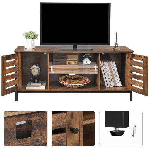 TV Unit Stand Entertainment Cabinet with Open Shelves & Louvred Doors Storage