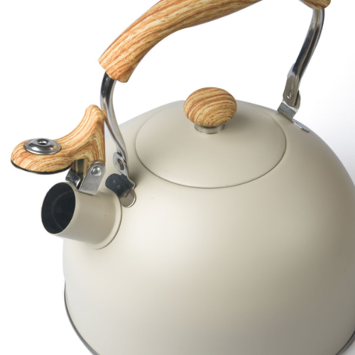 Tea Kettle Stovetop Whistling Teakettle Stainless Steel Modern Teapot 2.5L Cream