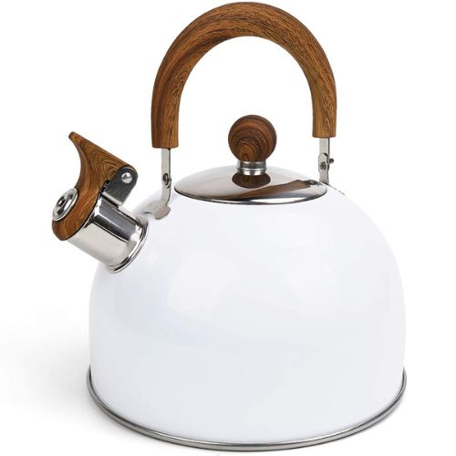 Tea Kettle Stovetop Whistling Teakettle Stainless Steel Modern Teapot 2.5L White