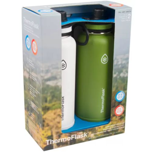 ThermoFlask Stainless Steel Bottle Vacuum Insulated 1.2L 2 Pack - White Green