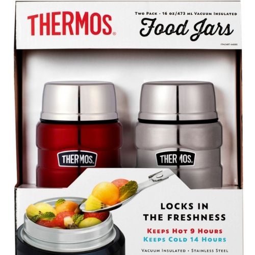 Thermos Stainless King Vacuum Insulated Food Jar 470ml 2pk With Spoon - Red