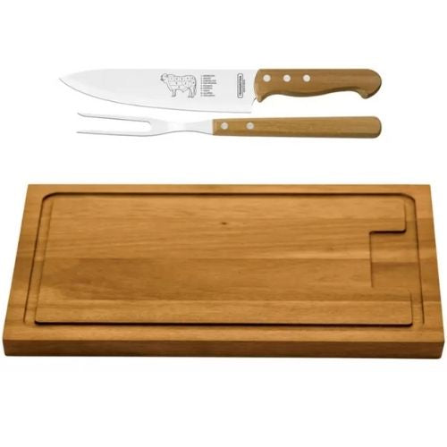 Tramontina BBQ Carving Set Meat Knife, Carving Fork & Chopping Board