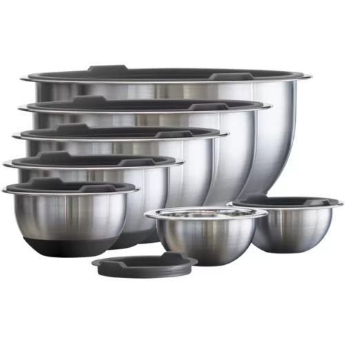 Tramontina Stainless Steel Covered Mixing Bowls 14 Piece Bowl Set - Black