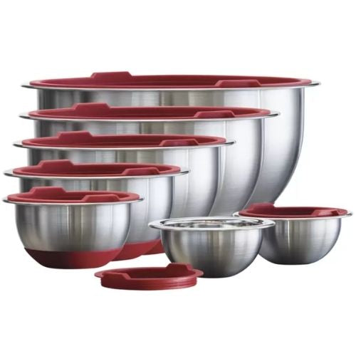 Tramontina Stainless Steel Covered Mixing Bowls 14 Piece Bowl Set - Red