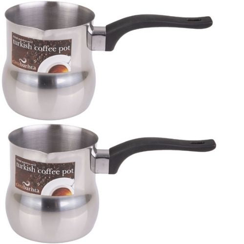 Turkish Coffee Pot Casa Barista Stainless Steel Milk Warmer Maker 650ml - 2 SETS