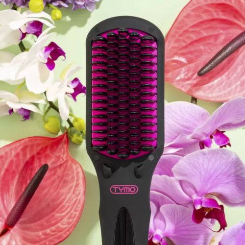 Tymo Ionic Hair Straightener Brush Ceramic Straightening Comb - Black and Purple