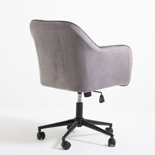 Velvet Office Chair Swivel Fabric Armchair Mid Back Height Adjustable - Grey