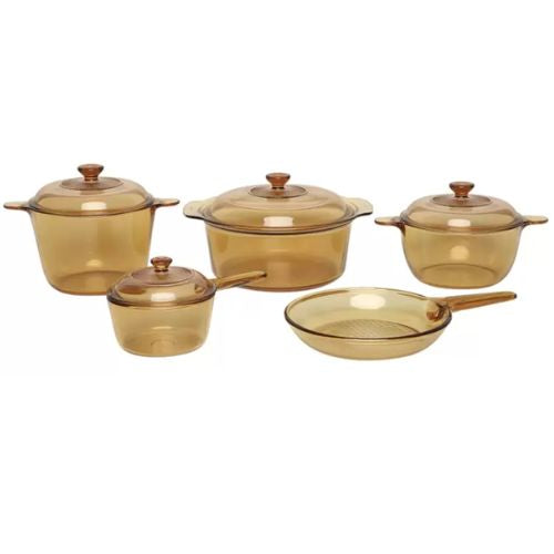 Visions Amber  9 Piece Glass Cookware Set