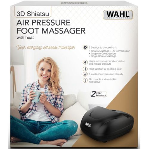 Wahl 3D Shiatsu Air Pressure Foot Massager w Heat, Deep Kneading Therapy, Black