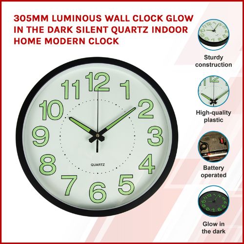 Wall Clock Non Ticking Glow In The Dark Battery Operated Night Light For Bedroom